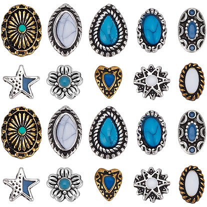 50шт. 10 стили: кабошоны из сплава, эмали и синтетической бирюзы, аксессуары для украшения ногтей для женщин