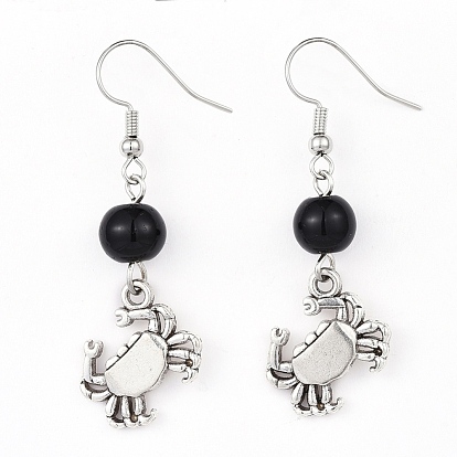 Alloy Dangle Earrings, with Glass Beads and Brass Earring Hooks, Crab