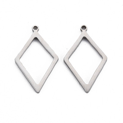 304 Stainless Steel Pendants, Laser Cut, Rhombus