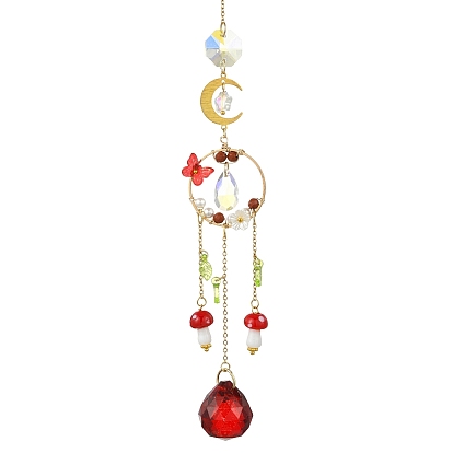 Стеклянная каплевидная подвеска в форме гриба и латунный подвес в форме луны, с естественным лунным светом, Подвесная призматическая фигурка в стиле бохо для создания радуги на окне.