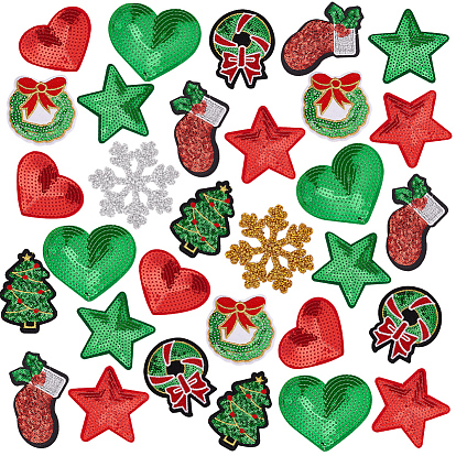 Christmas Theme Computerized Embroidery Polyester Iron On/Sew On Patches, with Paillette, Costume Accessories, Appliques