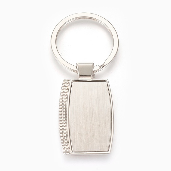 Zinc Alloy Cabochon Settings Keychain, with Iron Ring, Rectangle