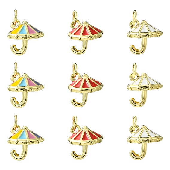 9 шт. 3 цвета латунные эмалевые подвески, зонт шарм, с целью перехода в кольце, без свинца и без кадмия, долговечный, стойки покрытие, реальный 18 k позолоченный