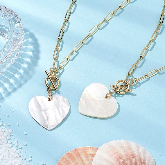 Ожерелья с подвесками в форме сердца из натуральных пресноводных ракушек, ожерелья-цепочки из латуни для женщин