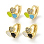 Серьги-кольца из латуни с микропаве из кубического циркония, с эмалью, реальный 18 k позолоченный, сердце