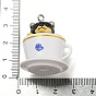 Opaque Resin Puppy Pendants, Cute Dog in Tea Cup Charms, with Platinum Tone Iron Loops