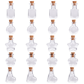 SUNNYCLUE Mixed Shapes Glass Bottle for Bead Containers, with Cork Stopper, Wishing Bottle