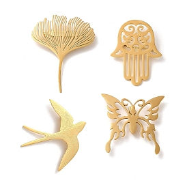 201 Stainless Steel Brooch for Backpack Clothes, Bird/Butterfly/Leaf/Hamsa Hand