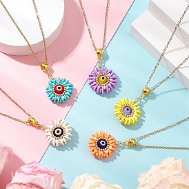 Стеклянные бусины и полимерная глина и ожерелья с подвесками в стиле лэмпворк от сглаза, 304 ожерелья-цепочки из нержавеющей стали для женщин, золотые