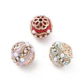 Handmade Indonesia Beads, with Alloy, ABS Plastic and Glass, Round, Golden