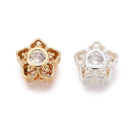 Латунные звенья с инкрустацией прозрачным кубическим цирконием, цветок