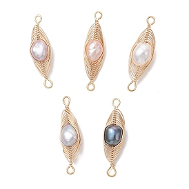 Подвески-соединители в форме конского глаза из натурального культивированного пресноводного жемчуга с медной проволокой, смешанные окрашенные и неокрашенные