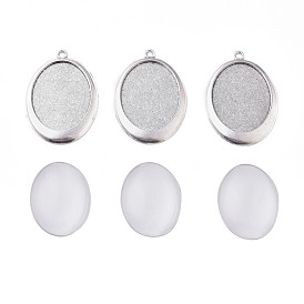 DIY Pendant Making, with Tibetan Style Alloy Pendant Cabochon Settings and Transparent Glass Cabochons, Oval