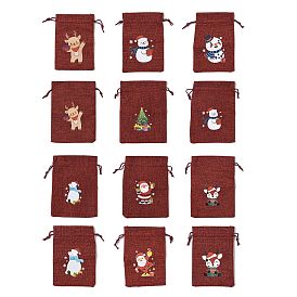 Christmas Theme Jute Cloth Storage Bags, Rectangle Drawstring Bags, FireBrick