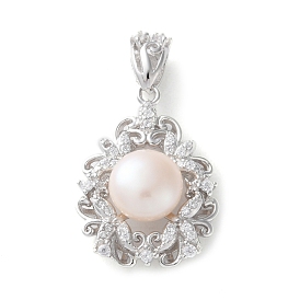 925 подвески-цветы из стерлингового серебра с прозрачным кубическим цирконием, натуральный жемчуг, родий, с печатью 925