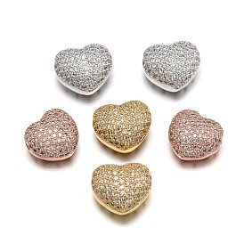 Filigree Heart Brass Micro Pave Cubic Zirconia Beads, Lead Free & Nickel Free & Cadmium Free, 13x14x9mm, Hole: 2x3mm