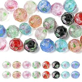 24pcs 8 style handgemachte Lampwork Perlen, Rondell, mit Innen Blume, facettiert