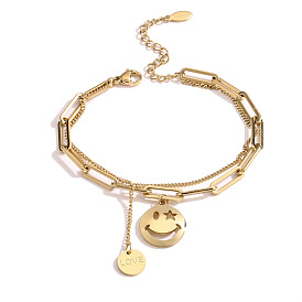 Bracelet rond à la mode avec visage souriant - design unique, acier au titane, accessoire à main polyvalent.
