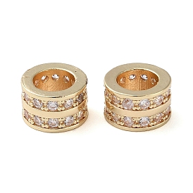 Rack Plating Brass with Cubic Zirconia European Beads, Long-Lasting Plated, Lead Free & Cadmium Free, Column