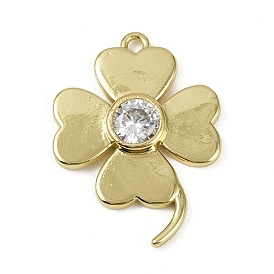 Латунные микро проложить кубического циркония подвески, Четыре листа клевера, долговечный, без кадмия и без свинца, стойки покрытие