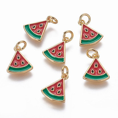 Brass Enamel Charms, Cadmium Free & Lead Free, Watermelon, Golden