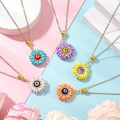 Стеклянные бусины и полимерная глина и ожерелья с подвесками в стиле лэмпворк от сглаза, 304 ожерелья-цепочки из нержавеющей стали для женщин, золотые