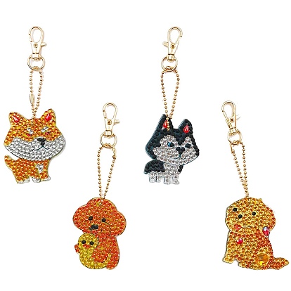 DIY Diamant Malerei Schlüsselbund Kits, mit Hundeform Diamant Malform, Strass, Diamant klebriger Stift, Tablettplatte und Leimton