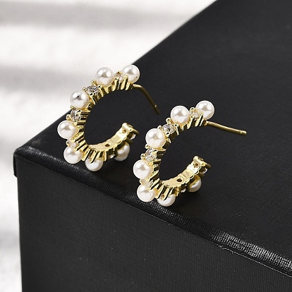 Серьги-гвоздики в форме буквы С из латуни с прозрачным кубическим цирконием, с пластмассовой жемчужиной abs, без кадмия и без свинца, долговечный, стойки покрытие