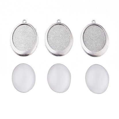DIY Pendant Making, with Tibetan Style Alloy Pendant Cabochon Settings and Transparent Glass Cabochons, Oval