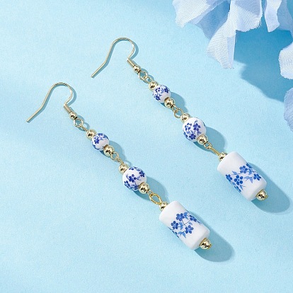 Латунь болтаться серьги, с фарфоровыми бисера, золотые