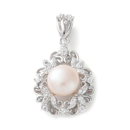 925 подвески-цветы из стерлингового серебра с прозрачным кубическим цирконием, натуральный жемчуг, родий, с печатью 925