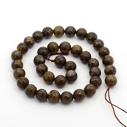Faceted Natural Bronzite Round Bead Strands