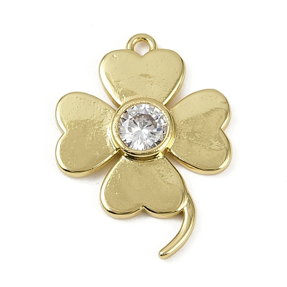 Латунные микро проложить кубического циркония подвески, Четыре листа клевера, долговечный, без кадмия и без свинца, стойки покрытие