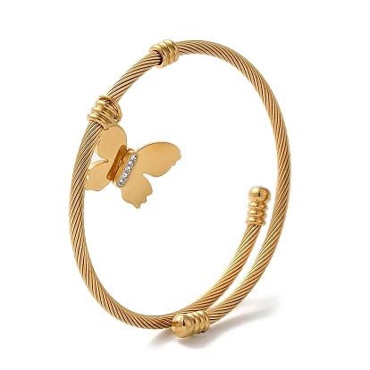 Браслеты-манжеты из нержавеющей стали с подвесками в виде бабочки, украшенные кристаллами и стразами, для женщин