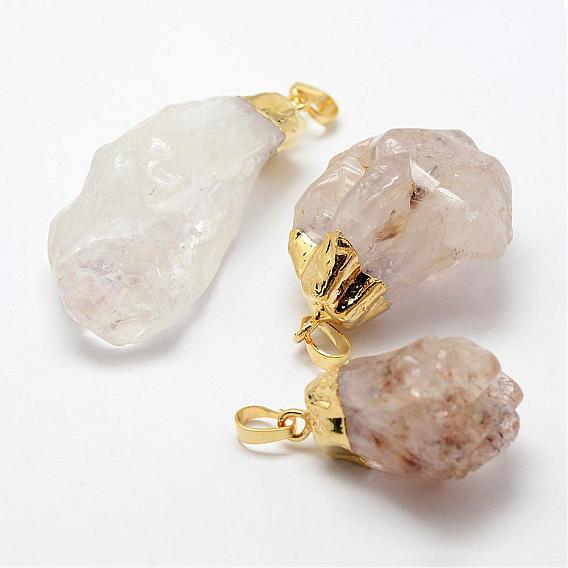 Natural Gemstone Pendants, with Golden Tone Brass Findings, Nuggets