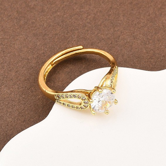 Регулируемые кольца для женщин с микропаве из латуни и кубическими цирконами, долговечный, стойки покрытие