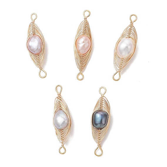 Подвески-соединители в форме конского глаза из натурального культивированного пресноводного жемчуга с медной проволокой, смешанные окрашенные и неокрашенные