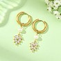 Brass Micro Pave Cubic Zirconia & Natural Cultured Freshwater Pearl Dangle Earrings, Leaf, 304 Stainless Steel Huggie Hoop Earrings