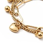 Bracelet multirangs breloque cœur et boule ronde en acrylique, placage sous vide 304 bracelet à chaînes double couche en acier inoxydable pour femme