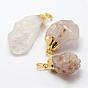 Natural Gemstone Pendants, with Golden Tone Brass Findings, Nuggets