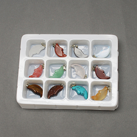Gemstone Pendants, with Brass Clasps, Mixed Stone, Moon, 26x12x6mm, Hole: 6x2mm, 12pcs/box