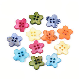 4- пуговицы из ракушек пресноводного происхождения, окрашенные в дырочки, цветок