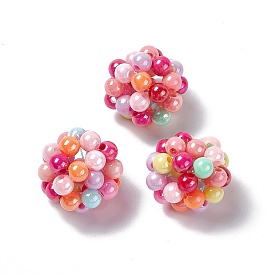 Handmade Plastic Imitation Pearl Woven Beads, Round