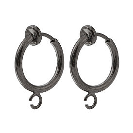 Brass Clip-on Hoop Earring Findings, with Horizontal Loops, for Non-pierced Ears