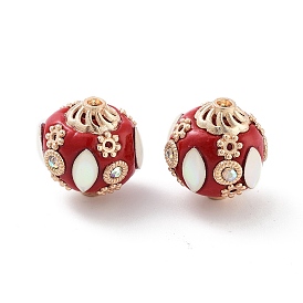 Handmade Indonesia Beads, with Alloy, Resin and Glass, Round with Oval, Golden