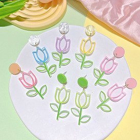 Tulip printed acrylic earrings for women s925 silver needle sweet earrings