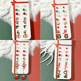 Праздничный рождественский комплект сережек с оленями, конфеты и елочные конструкции