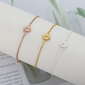 18K Gold Plated Stainless Steel Sun Pendant Necklace and Bracelet Set