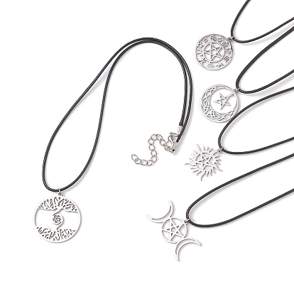 Tema estrella 201 collares colgantes de acero inoxidable, con cuerda encerada, formas mixtas