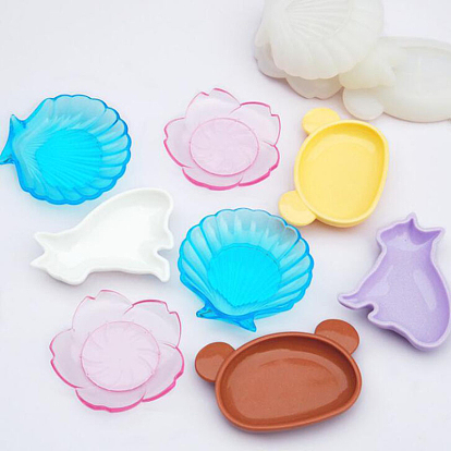 DIY Shell/Bear/Flower Shape Jewelry Plate Silicone Molds, Storage Molds, Resin Casting Molds, for UV Resin, Epoxy Resin Craft Making